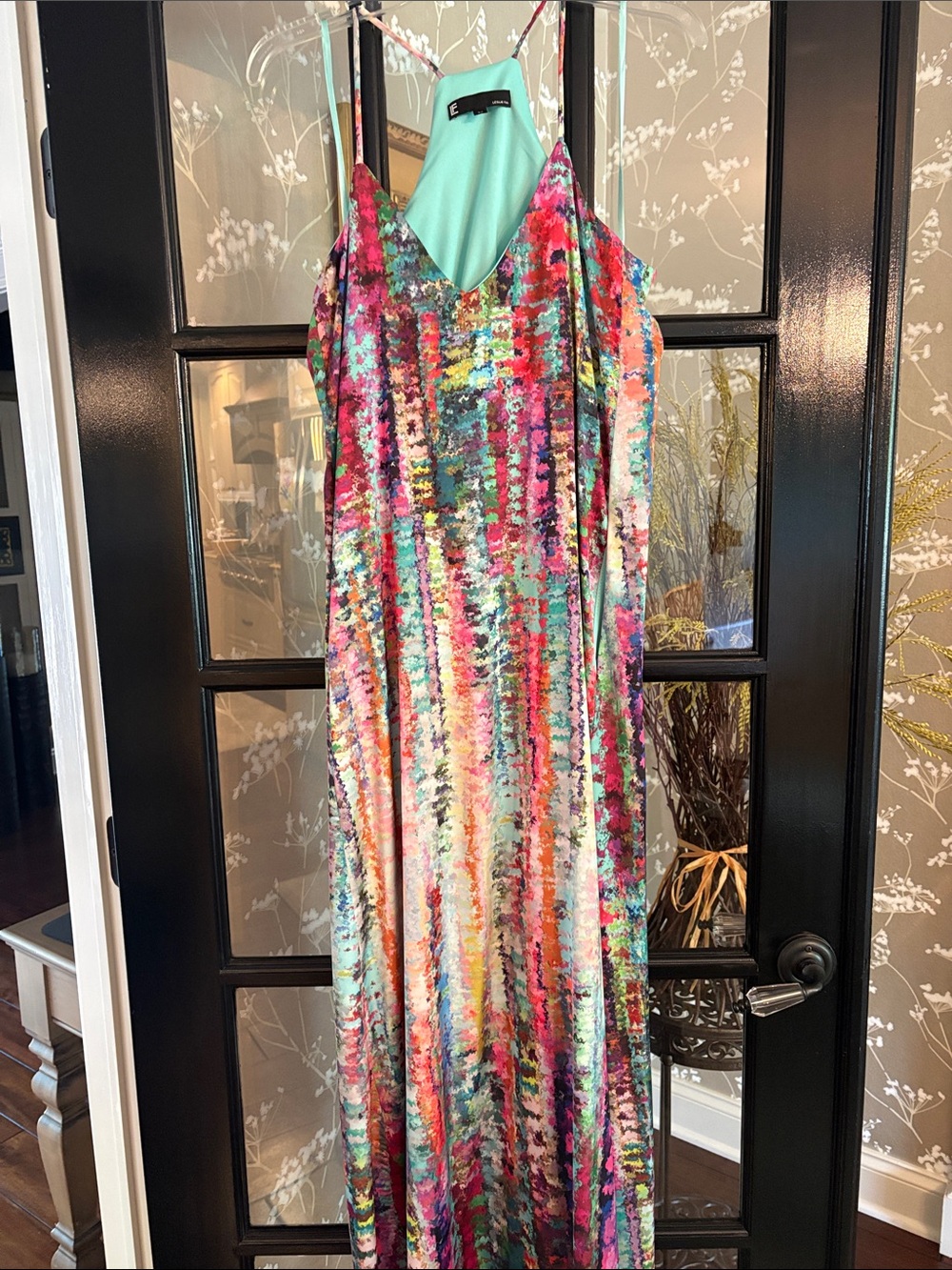 LF Multi-Color Abstract Print Maxi Dress with Mint Lining